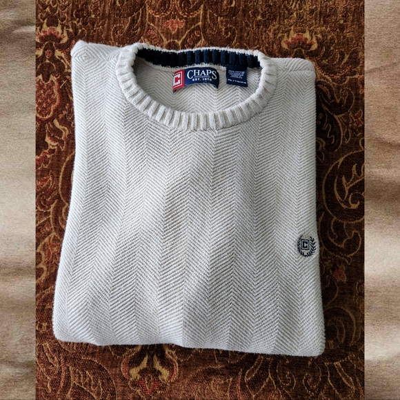 Vintage 2000's Chaps Ralph Lauren Crown Logo Tan Knit Sweater XL - Picture 1 of 8